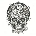 overthinking scull gears with broken hearts tattoo design idea