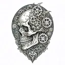overthinking scull gears with broken hearts tattoo design idea