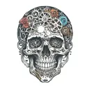 overthinking scull gears with broken hearts tattoo design idea
