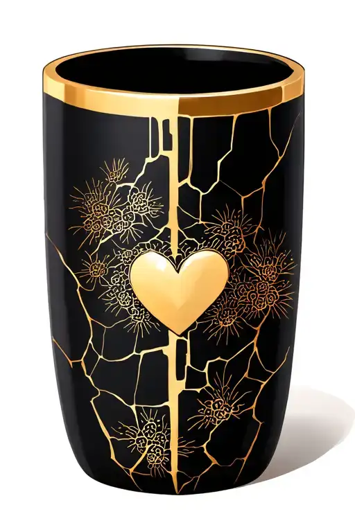 Cracked Vase / Kintsugi DesignConcept:A small, fine-line vase or heart with visible gold-filled cracks tattoo design idea