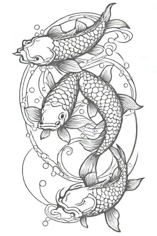 Create a tattoo on the back of two koi fish, with a circle around them tattoo design idea