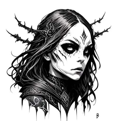 creepy eris morn from destiny 2 tattoo design idea