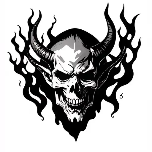 want sick devils face on my neck with flames on my shoulder with skulls in them  tattoo design idea