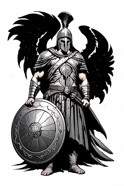 Spartan warrior holding shield tattoo design idea