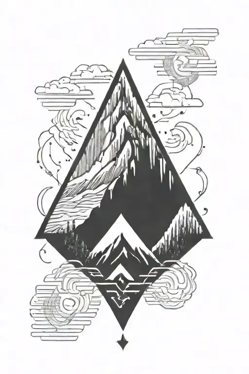 Pixelated Mountain Landscape with cyber sigil simple logo tattoo design idea