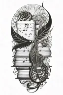 Incorporate a quill pen, book and musical notes intertwined with hindu tattoo design idea