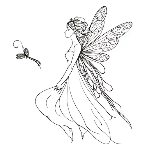 fairy with dragonfly wings tattoo design idea