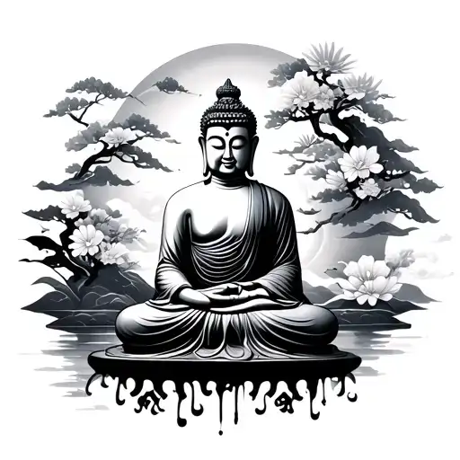 Buddha with Japanese background tattoo design idea