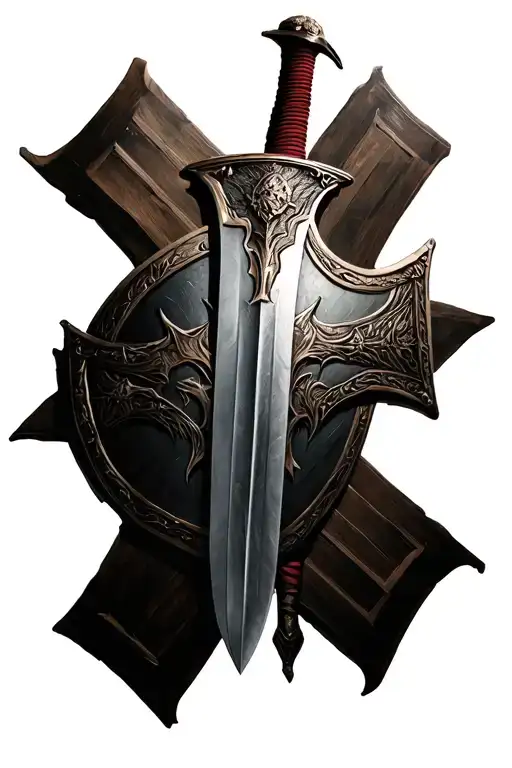 Ares god of war sword shield cross tattoo design idea