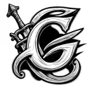 cursive c wrapped around a dagger tattoo design idea