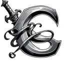 cursive c wrapped around a dagger tattoo design idea