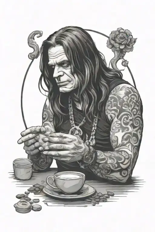 ozzy osbourne drinking coffee not scary tattoo design idea