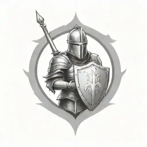 knight with shield andnwaves tattoo design idea