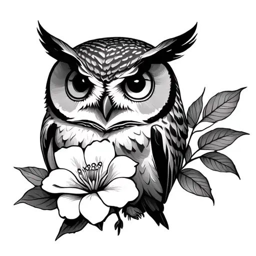 an owl with a gardenia simple tattoo design idea