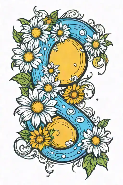 white daisys and blue crescent moon  tattoo design idea