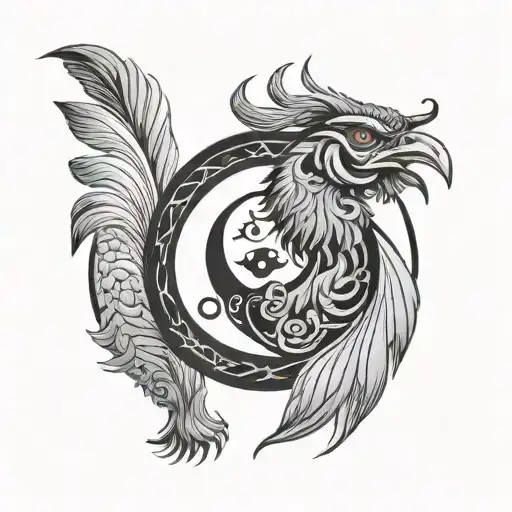 chinese zodiac black rooster white rabbit yin yang symbol tattoo design idea