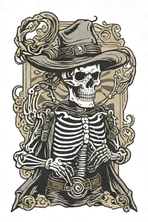 A skeleton cowboy inspired by the album cover of Lord Huron's "Long Lost" Album.  tattoo design idea