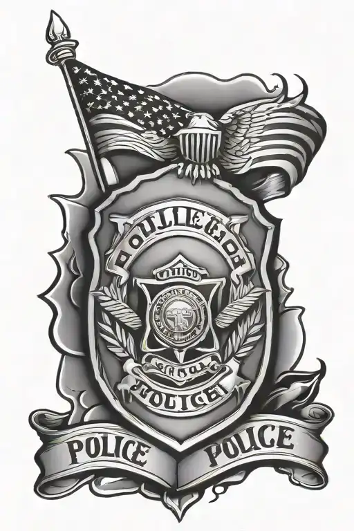 police badge incorporated into the design with bullets and music and a racing flag tattoo design idea