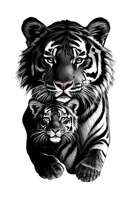 Tiger family with 2 cubs tattoo design idea