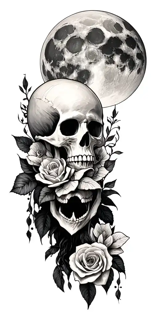 full moon momento mori tattoo design idea