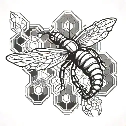 honeycomb geometric with a scorpion in the mid flight tattoo design idea
