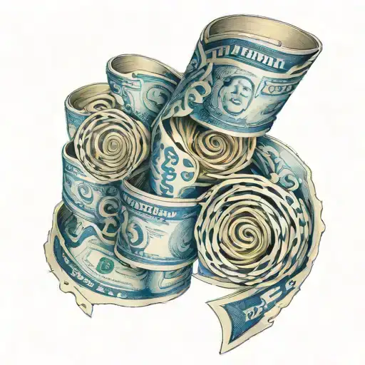 blue money rolled up creating a fibanocci spiral tattoo design idea