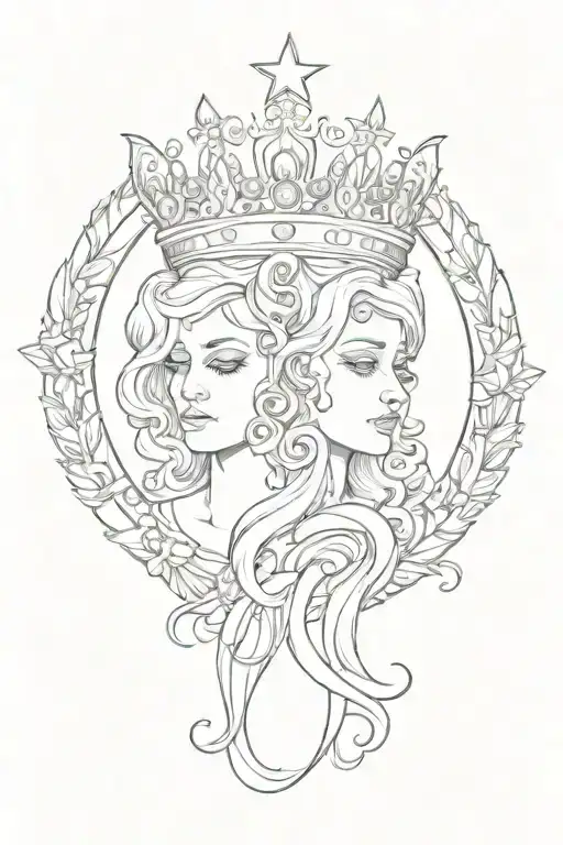 Gemini zodiac sign and a little crown tattoo design idea