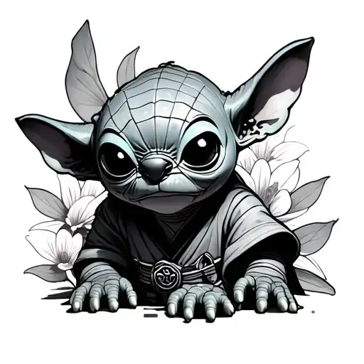 Flower, Lelo & Stitch, Yoda, Spiderman tattoo design idea