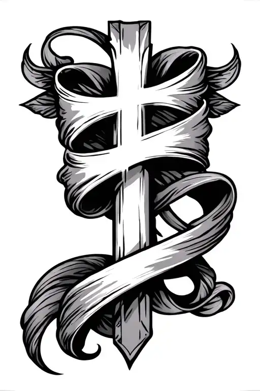 cross & scroll wrapped tattoo design idea