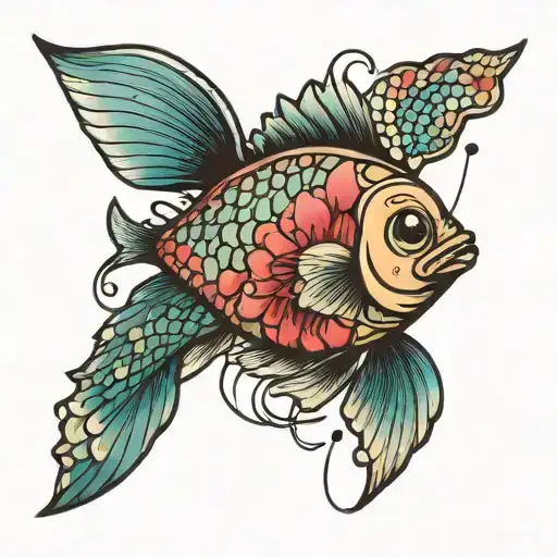 pisces fish with shimmery scales surrounded by heart rhythm  tattoo design idea