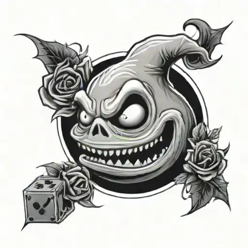 oogie boogie from nightmare before Christmas with dice and flowers  tattoo design idea