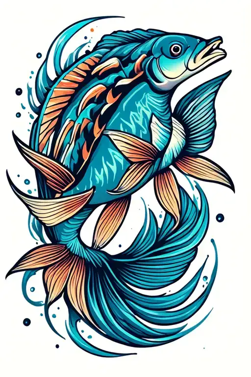 arowana long fish swimming tattoo design idea
