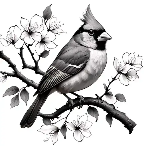Cardinal in a dogwood tree tattoo design idea