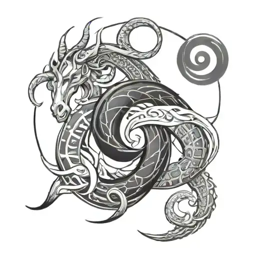 capricorn and cancer sign intertwined tattoo design idea