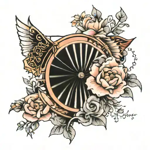 fan and flowers tattoo design idea