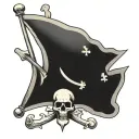 jolly roger flag for best friends with dual Flintlock pistols, fleur da lis in corners, treasure  tattoo design idea