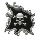 jolly roger flag for best friends with dual Flintlock pistols, fleur da lis in corners, treasure  tattoo design idea