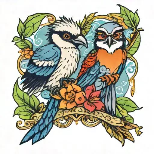 a kookaburra and lorikeet around the word wlkr  tattoo design idea