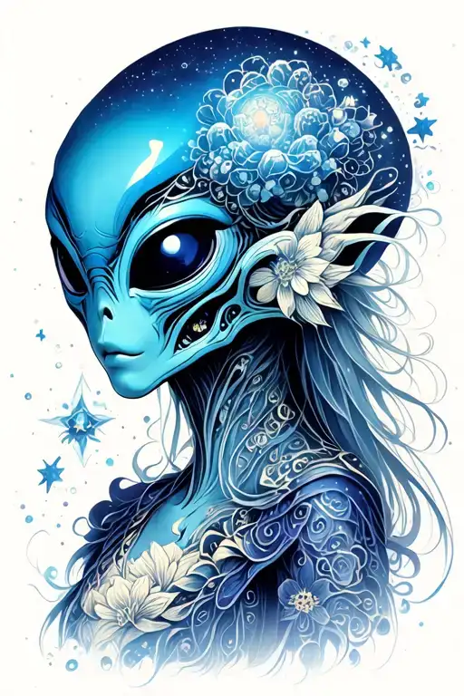 an alien's soul brilliance in the cosmos is revealing secrets from a cluster of stars tattoo design idea