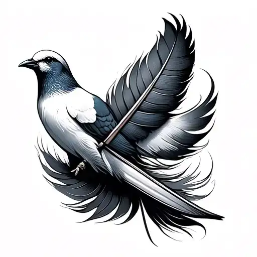 Minimal Dove Feather pen writing freedom tattoo design idea