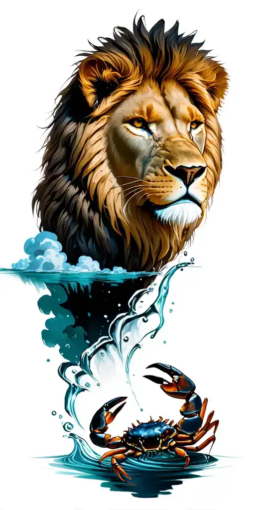 clouds , lion head , crab , bucket of water , scorpion tattoo design idea