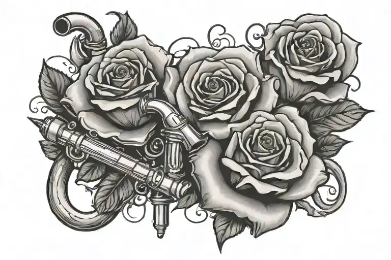 plumber, music, rose tattoo design idea