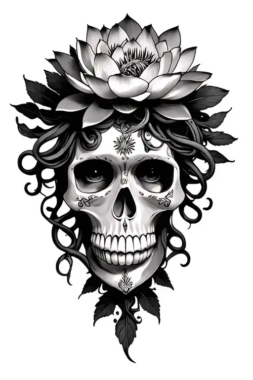medusa, lotus flower, cannabis, mexican skull, sexy tattoo design idea
