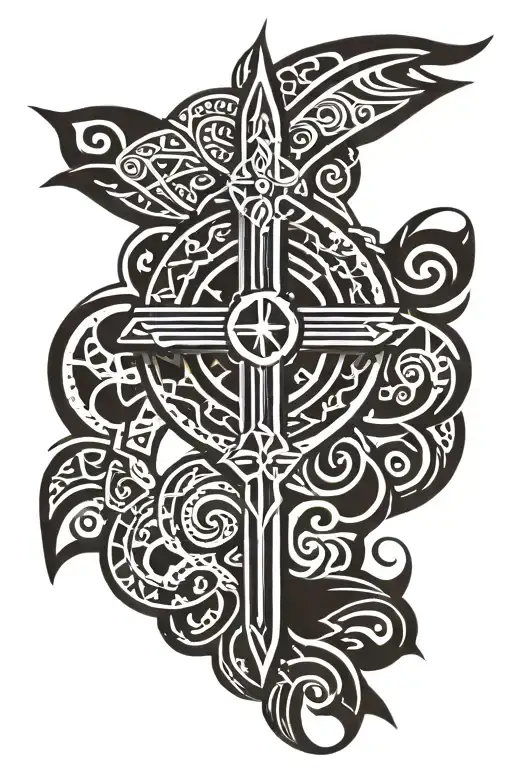 polynesian sleeve forearm design featuring iconic Christian symbols tattoo design idea
