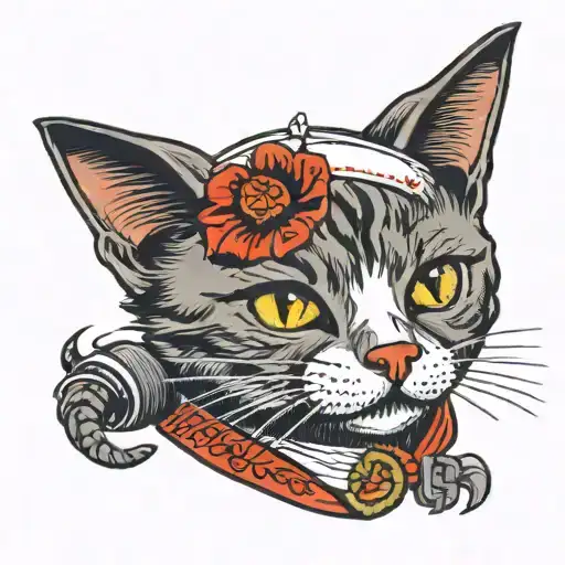 Nurse cat rocking tattoo design idea