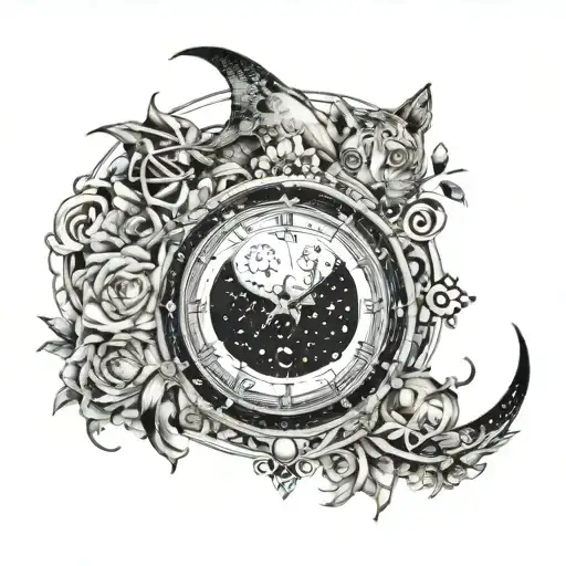 materi love time running away bottom half moon phases tattoo design idea