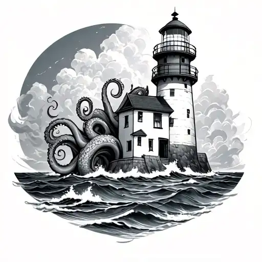 lighthouse with tentacles tattoo design idea