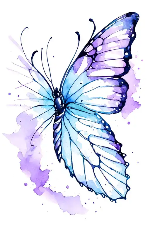 fine line cross and purple semi colon butterfly tattoo design idea