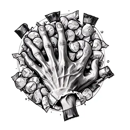 The tattoo will be on your forearm. It looks like this: the hand is dissected and there are candy wrappers inside. tattoo design idea