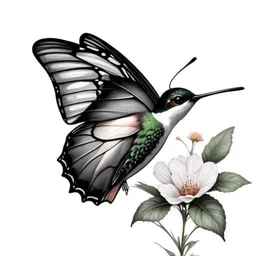 Hummingbird Butterfly tattoo design idea